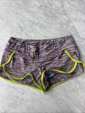 Athleta Multicolor Space-Dye Athletic Shorts with Lime Trim